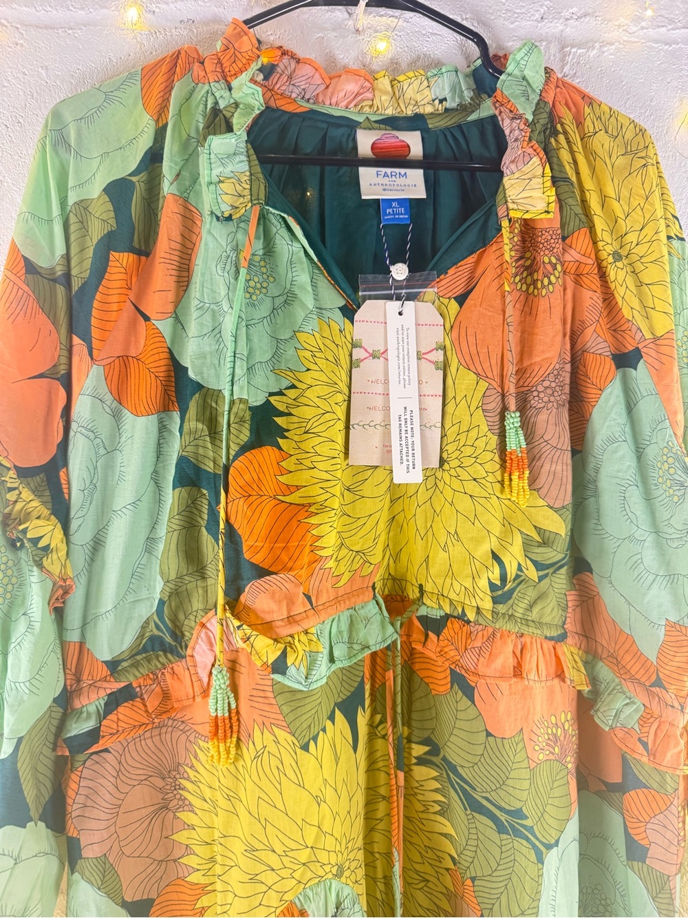 NWT Farm Rio x Anthropologie Floral High Low Midi Dress XL Petite Boho Tassel - Picture 2 of 14